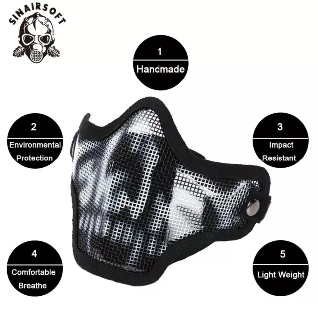 Tactical Steel Mesh Half Face Mask Airsoft Head Protection Strike Paintball Mask