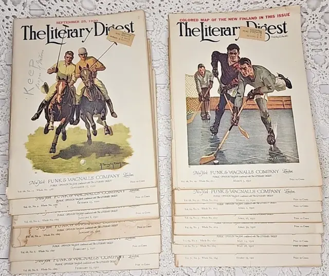 14  Issues of The Literary Digest 1920-21  Antique History Maps Ads
