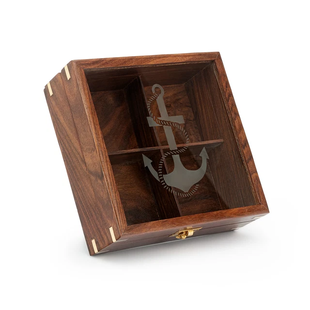 Maritim Scatola Portaoggetti per Orologi, Gioielli in Legno con Cuscino in Velluto 19x19x7cm