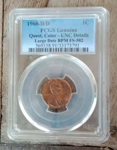 See Video!!   1960 D/D LARGE DATE LINCOLN CENT ERROR RPM FS-502 PCGS UNC Details