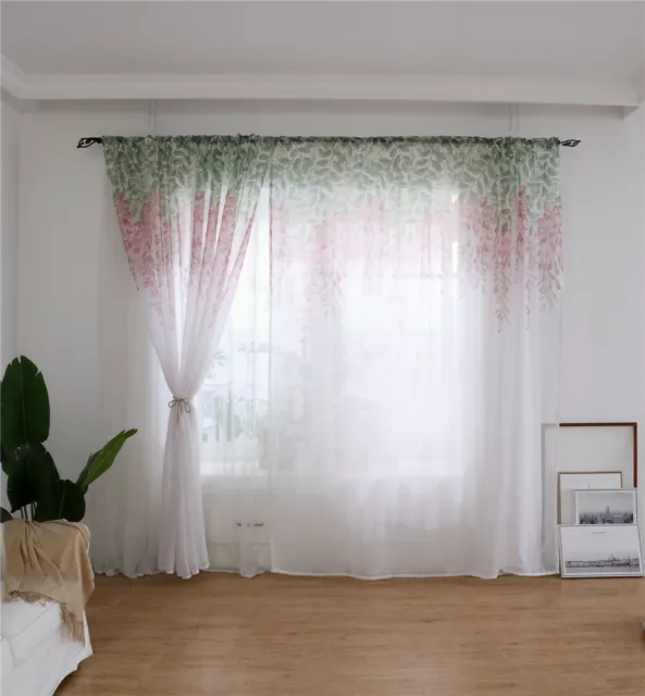 Colorful Flower Printed Sheer Curtains Rod Pocket Voile Tulle for Bedroom 1Piece 2