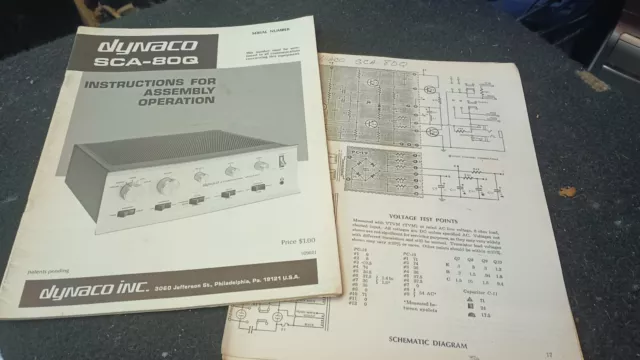 Dynaco SCA 80Q stereo tube amplifier owner assembly manual Original Dyna Dynakit