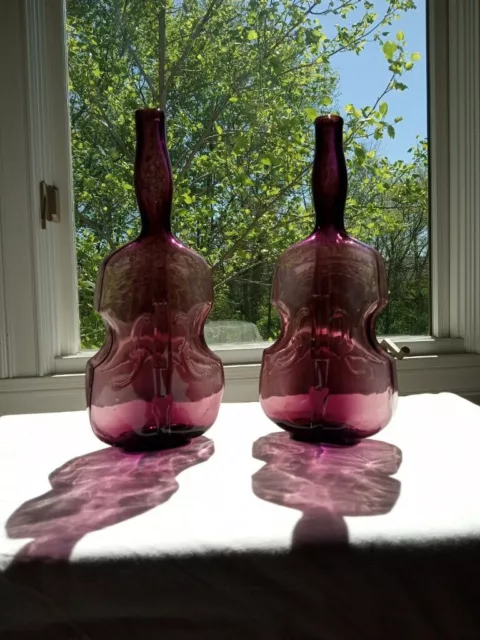 Antique Amethyst Purple/Plum Hand Blown Violin/Cello Glass Bottle