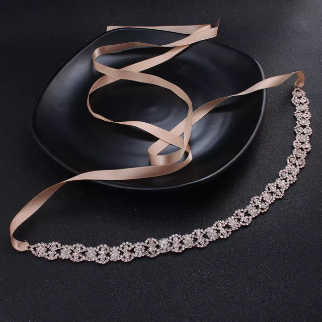 Handmade Rose Gold Crystal Bridal Sash Alloy Rhinestone Thin Wedding Dress Belt