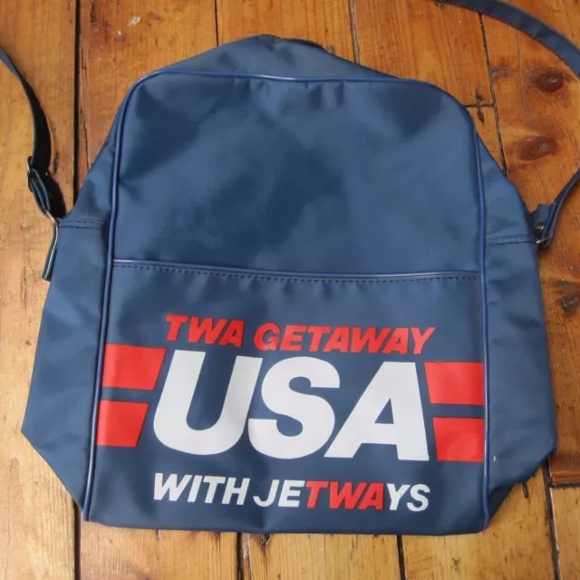 TWA Jetways USA Vintage Airline Carry On Advertising Shoulder Bag Blue Retro