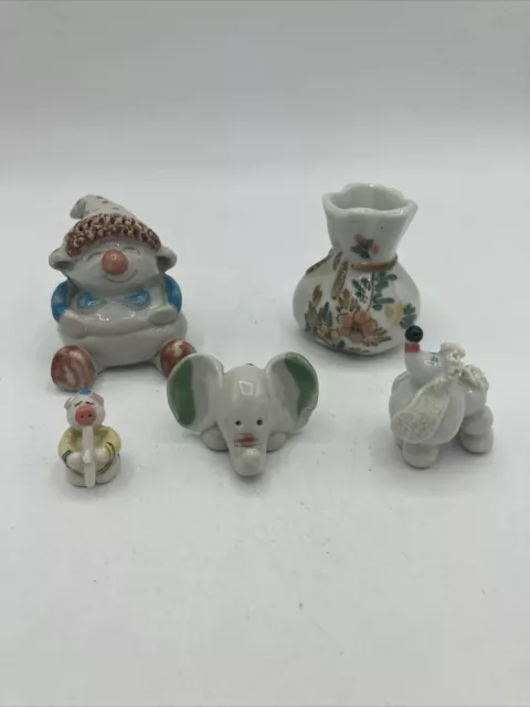 Vintage Clay Figures Clown Pig Elephant Vase Poodle Spaghetti Japan? Miniatures