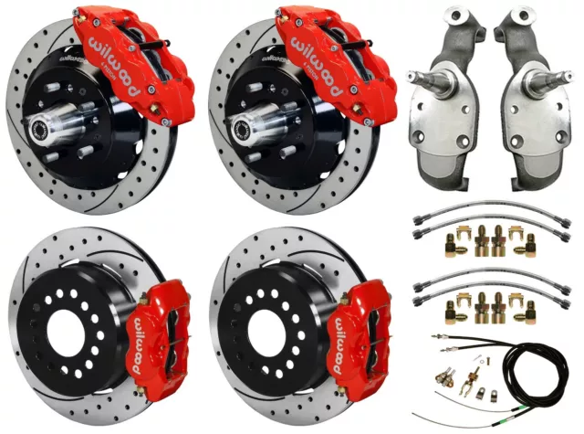 Wilwood Disc Brakes,13" Front & 12" Rear,2" Drop Spindles,59-64 Impala,Drill,Red