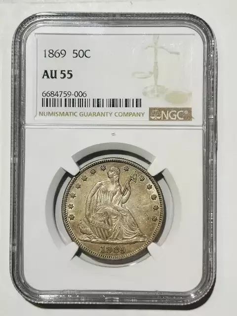 1869 P Half Dollars Liberty Seated NGC AU-55