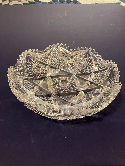 ABP American Brilliant Cut Glass Large Low Bowl-Nice Condition