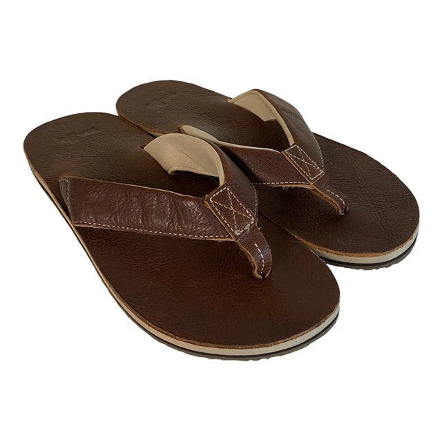 SANUK JOHN DOE 2 Mens Flip Flops Sandals Size 8 Brown Leather