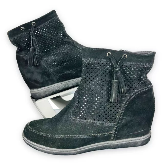 Skechers SKCH+3 Suede Hidden Wedge Boot Sneakers Black Women's 11