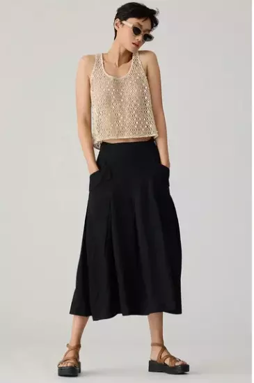 Anthropologie Maeve size 4 long black midi pleated a line skirt lined FREE SHIPP