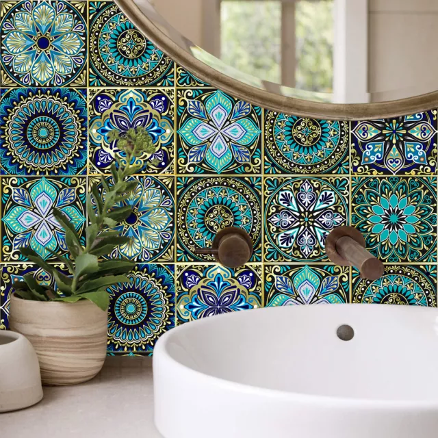 Vintage Boho Kitchen/Bathroom Tile Wall Stickers Self-Adhesive Moroccan Mosaic