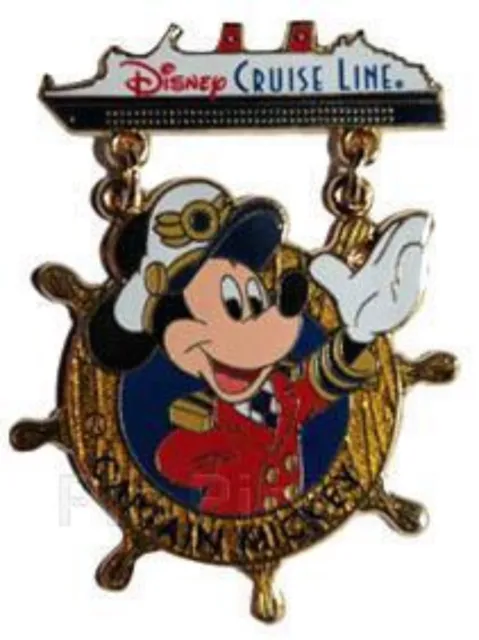 Disney Pin 59134 DCL Cruise Line Captain Mickey Ship Wheel Dangle Golden Wonder