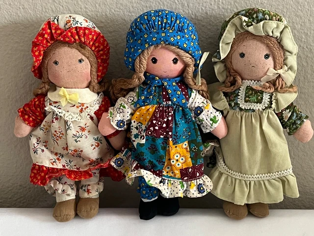 3 Vintage Knickerbocker Holly Hobbie 9" Rag Dolls Holly Amy Carrie