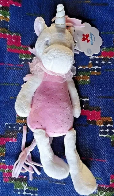 Dn /  Doudou  Peluche Nicotoy Licorne Rose Blanc Etoile Or Dore  Neuf