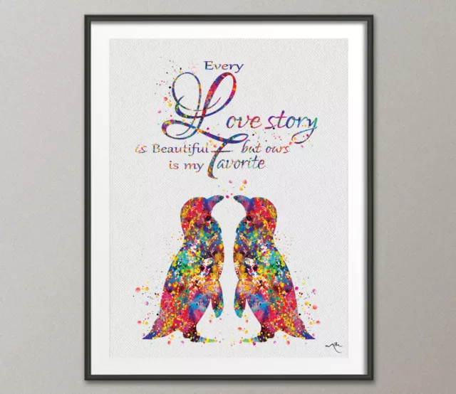 IMPRESSION AQUARELLE PINGOUIN lesbienne même sexe idée cadeau mariage