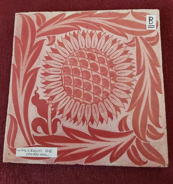 Superb William De Morgan Ruby Lustre Sunflower Tile B