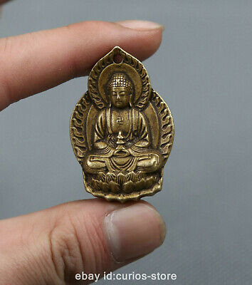 1.6"Curio Nepal Tibetan Buddhism Bronze Shakyamuni Menla Medicine Buddha Pendant