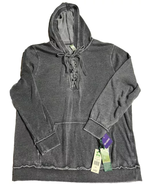 NWT GREEN TEA Womens Mineral Wash Lace Up Hooded Jacket Pink Brick