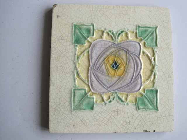 ANTIQUE MAJOLICA GLAZED ART NOUVEAU TILE - H. RICHARDS RD No. 480007 C1906