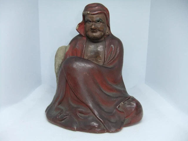 JAPAN Antique DARUMA MONK MASTER Buddha KUTANI Pottery Statue 6.1 inch MEIJI Era