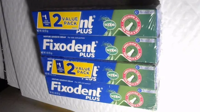 4 Boxes Fixodent Plus with Scope Denture Adhesive Cream  2 Oz Each Box