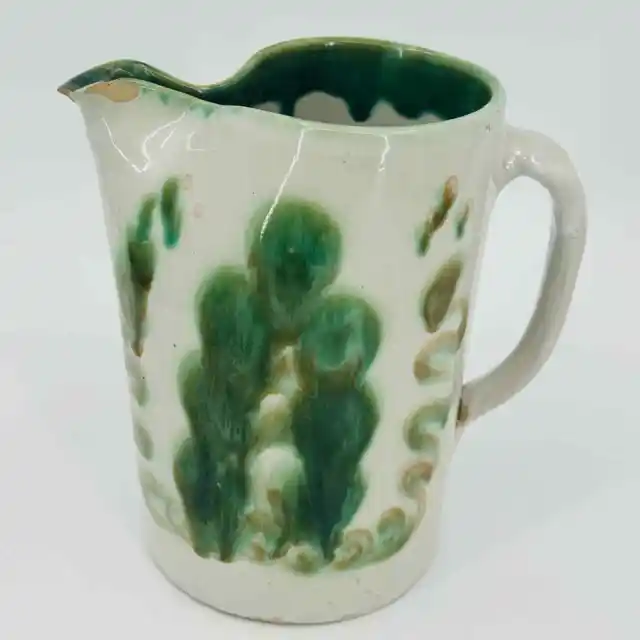 MA Hadley Pottery Green Pear and Grapes Pitcher Large Primitive Folk Art - Flaw