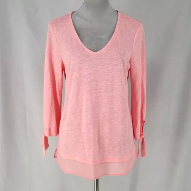 Sanctuary Pink Top Size Medium Womens Slub Knit 100% Linen Blouse Sheer Hem