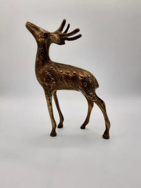 A Vintage Brass Fallow Deer Figurine. Spotted Fallow Stag. 6.75 Inches High.