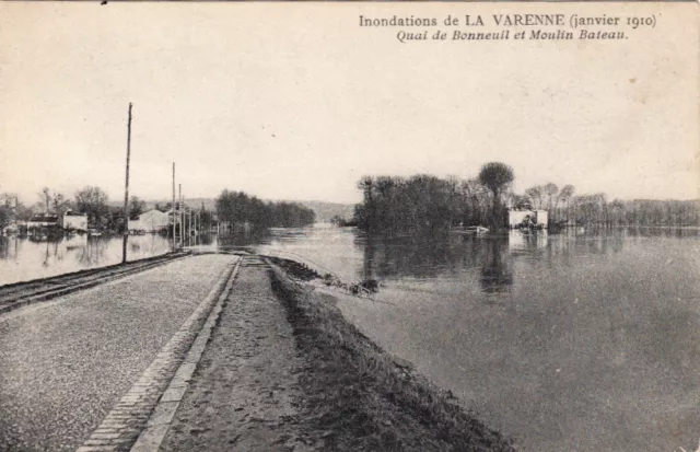 LA VARENNE floods January 1910 bonuil dock and boat mill