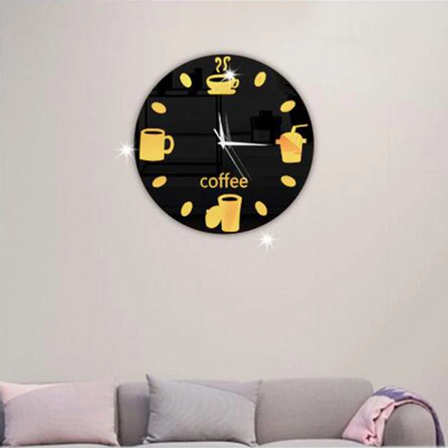 3 D Coffee Cup Wall Clock Acrylic Decorative Wall Clocks Round Wall Clock
