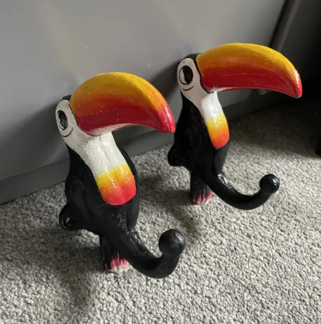 Rare Pair of Cast Iron Guinness Toucan Advertising Wall Mounted Hooks