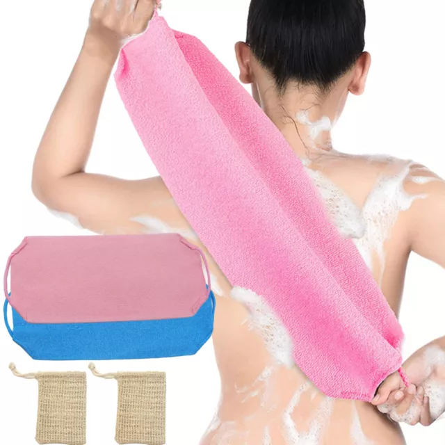 2pcs Quick Drying With 2 Soap Bag Exfoliating For Shower Back Scrubber Reusable