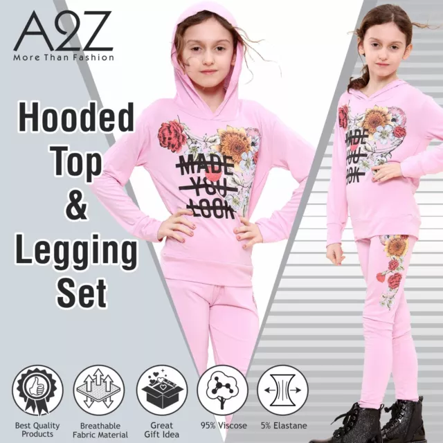 Mädchen Top Made You Look Druck Langarm Baby rosa Kapuzen Top Leggings Set 5-13 2