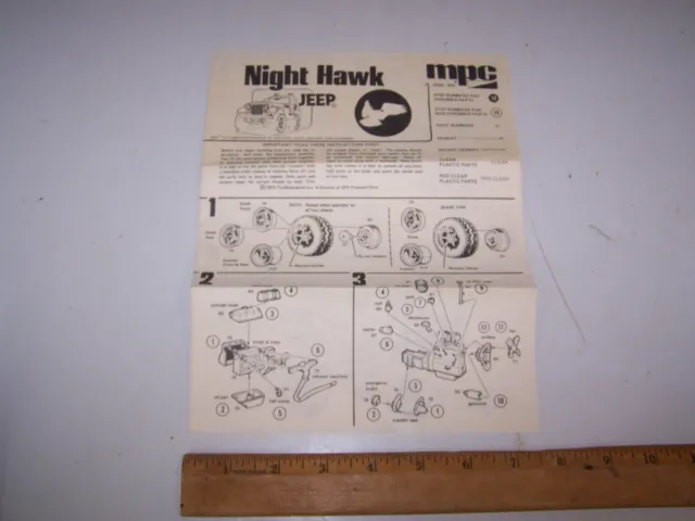 Vintage MPC NIGHT HAWK JEEP Model Car Kit INSTRUCTIONS ONLY