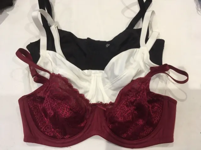 3 PACK MATALAN Bra white black red lace Non Padded Size 32 DD