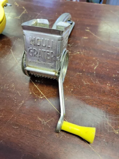 Vintage MOULI Rotary Hand Cheese Grater Metal with Yellow Handle