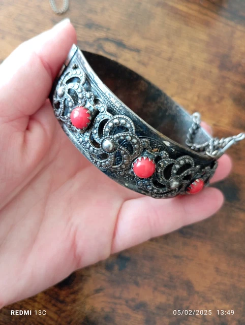 Bracelet Manchette En Laiton Doré - Orné De Volutes - Style Bohème Vintage - Signé CCB