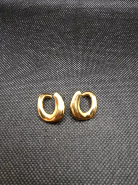 Earrings Pierced Gold tone Open Hoop "C" Style MARKED MONET Vintage Fashion