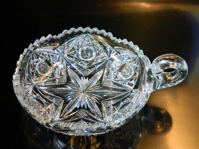 ABP Cut Glass HANDLED NAPPY in the GEM Pattern, LIBBEY CUT GLASS Signed, NICE!