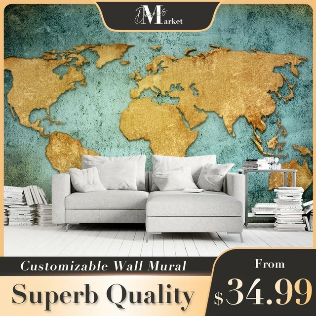 OLD MAP MAPS World Map Brown 3D Wall Mural Designer Removable Wallpaper