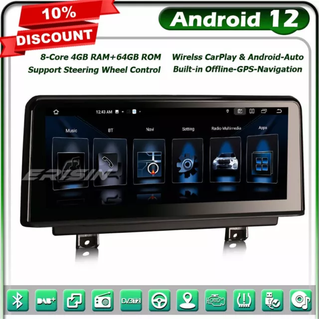 10.25" 8-Core 64GO Android 12 GPS Autoradio BMW F30 F31 F32 F33 F34 F36 F80 F82