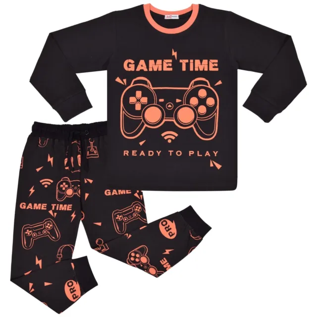 Kids Pyjama Game Time Contrast Top Bottom 2 Piece Sleepwear Set For Girls & Boys
