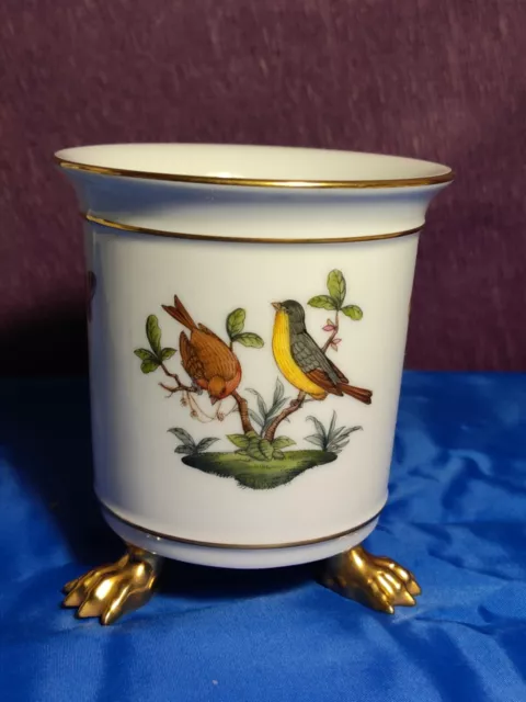 Herend Aesthetic Movement Porcelain Vase Hand Painted  Birds Bugs Gold Claw Feet