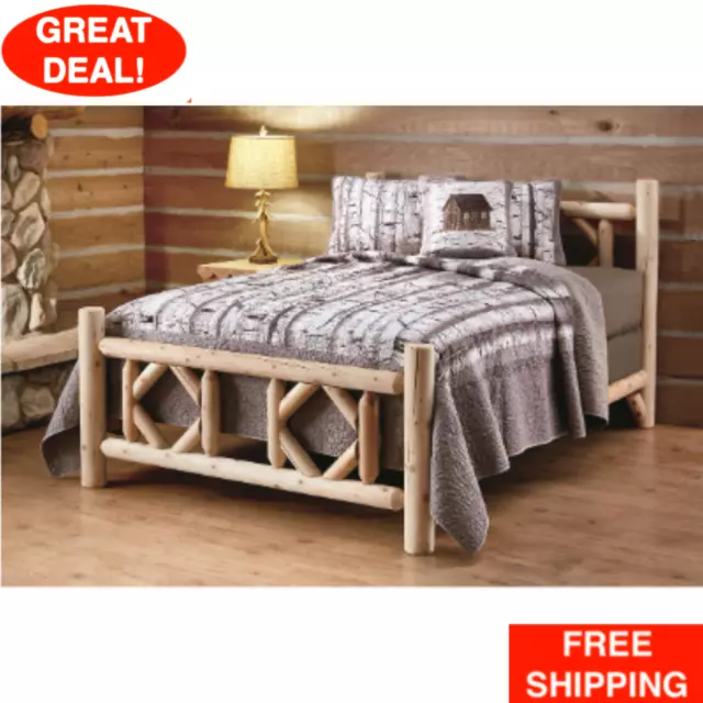North American Cedar Log Bed King Size Diamond Wood Bedroom Home Cabin Furniture