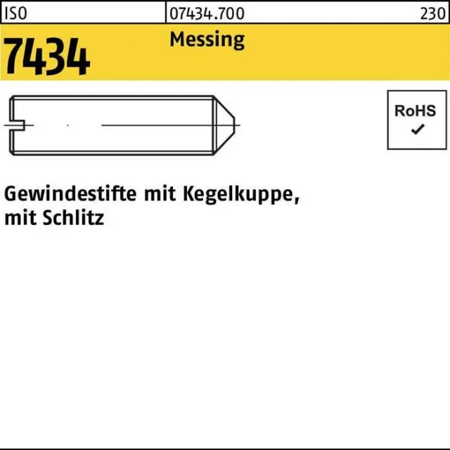 Gewindestift ISO 7434 m.Kegelkuppe/Schlitz M 6 x 8 Messing