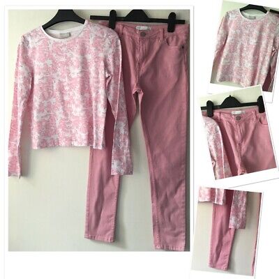 M&S girls pink chino jeans exc u & new Matalan patterned top 11-12 years