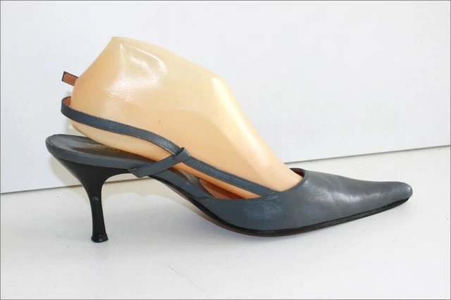 Escarpins Carmen Poveda - Pointus à Talon Cone 7cm, Toile & Cuir Marron Beige T.39.5