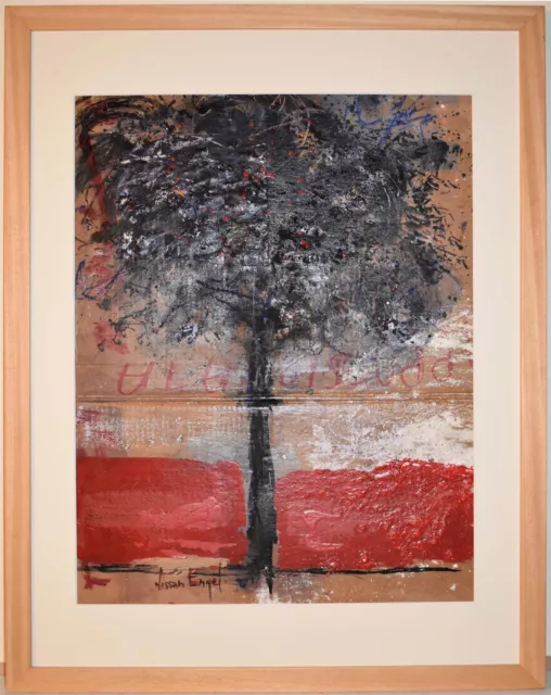 Listed Israeli Artist Nissan ENGEL, Original Signed Mixed Media Painting Tree